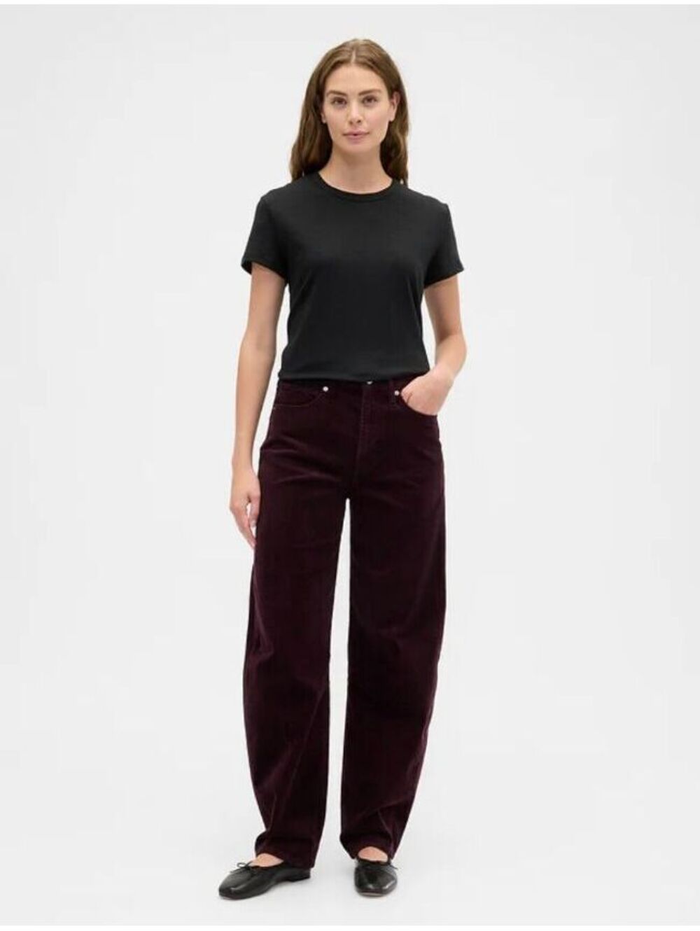 NWT Gap High Rise Barrel Corduroy Pants Eggplant 12 31 short 31s red